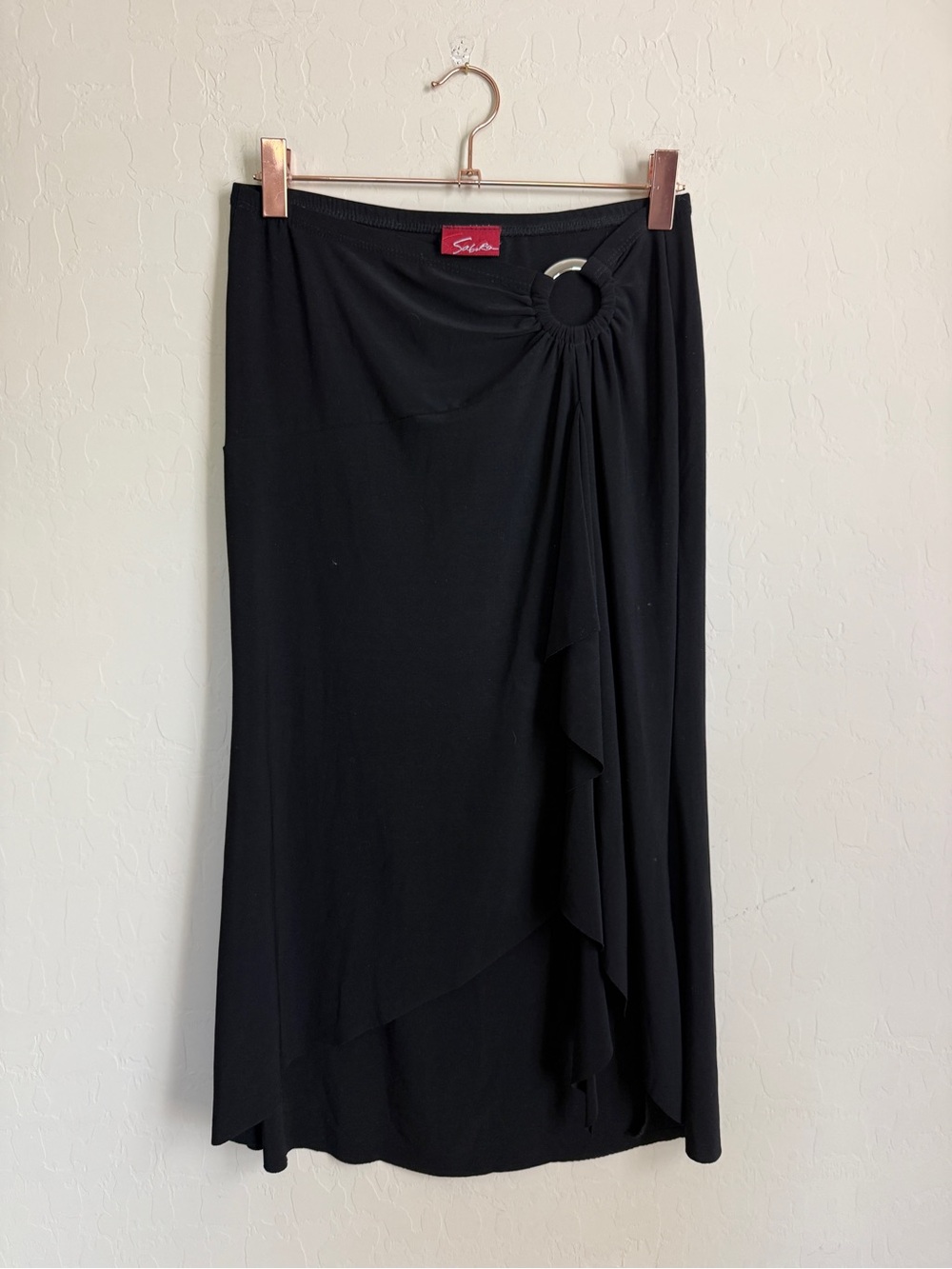 Y2K Black Low Rise Skirt Cutout Keyhole Ruffle Slit Small